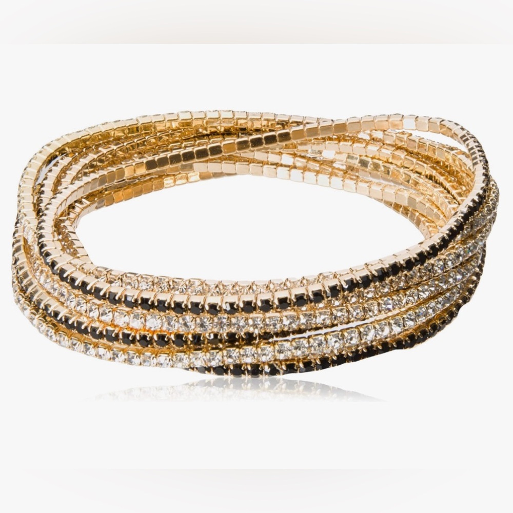 10-Pc. Set Crystal Stretch bracelets black and white crystals,